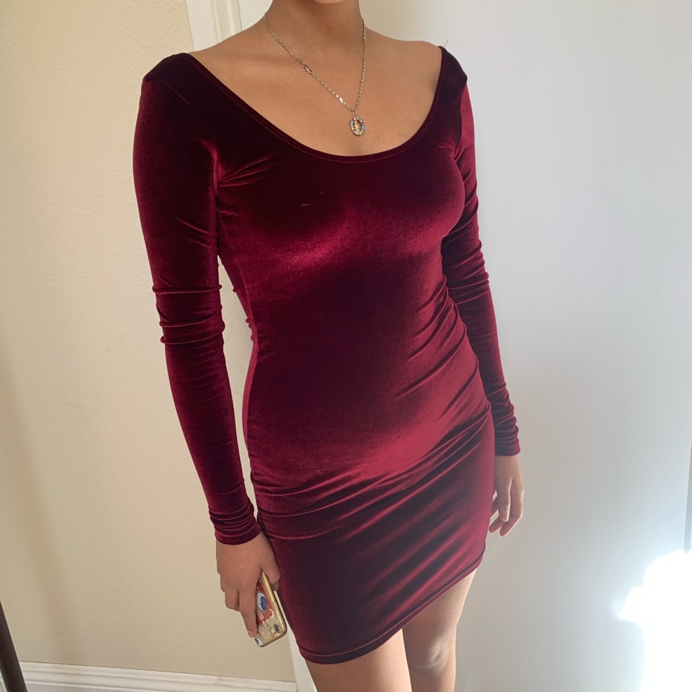 Velvet red open back American apparel dress